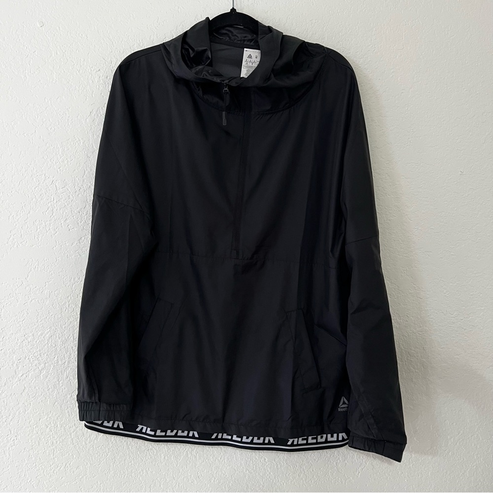 Reebok Lightweight Hooded Windbreaker Black Rain Half Zip Men’s Size Medium